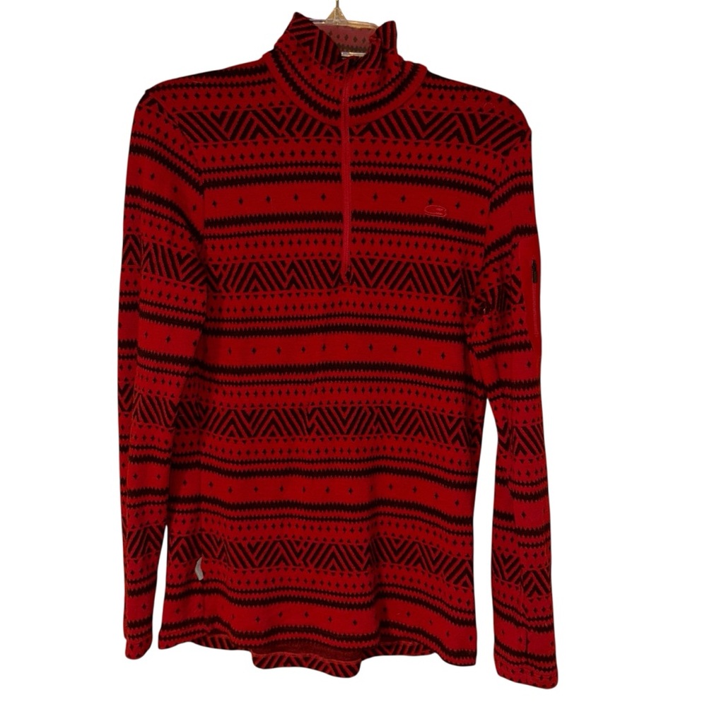 Icebreaker Merino Wool Red Half Zip Pullover Jacket‎ Top Women’s Large Red Black